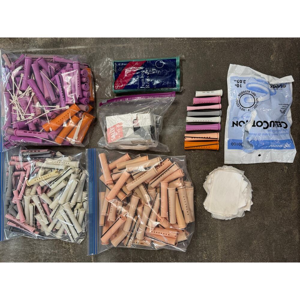 VTG Lot of Permanent Hair Perm Rods 251+ pieces plus misc multiple sizes/colors